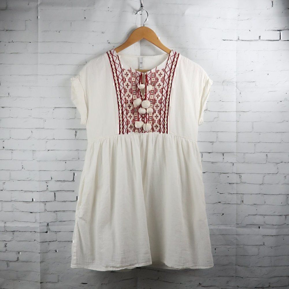 ZARA TRF COLLECTION IVORY CAP SLEEVE EMBROIDERED SMOCK TUNIC TOP SIZE XS